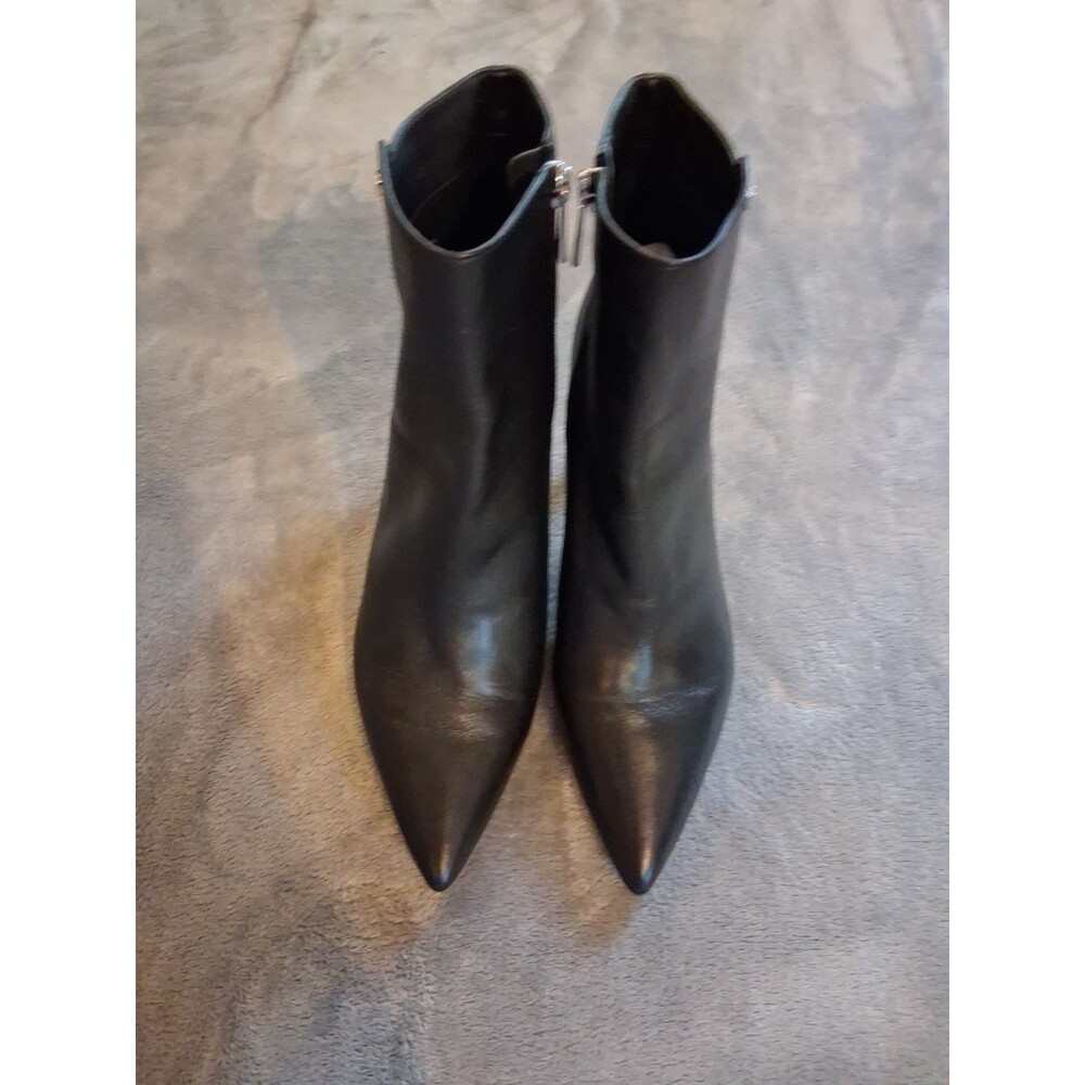 Michael Kors Keke Black Leather Stiletto Ankle Bootie Sz 10 Pointed Toe Side Zip